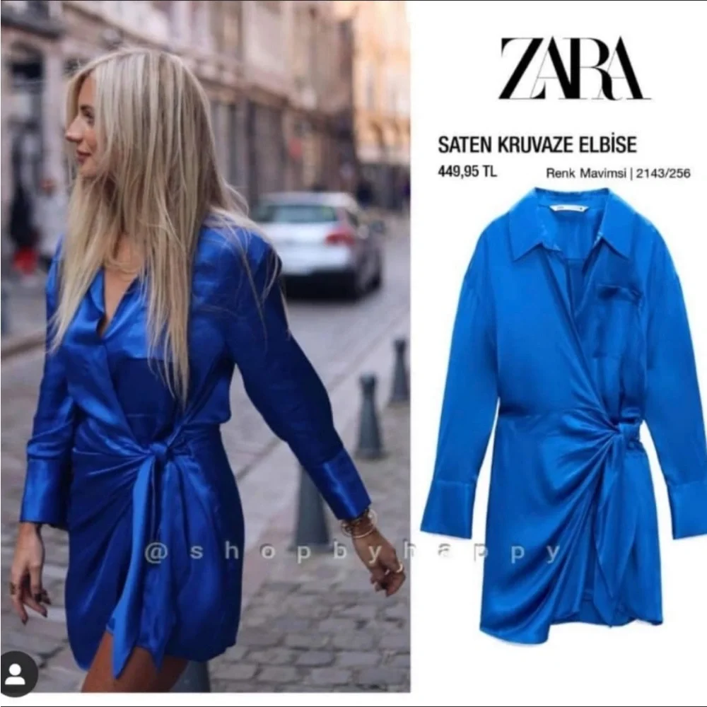Zara wrap stain blue dress - Picture 3 of 5